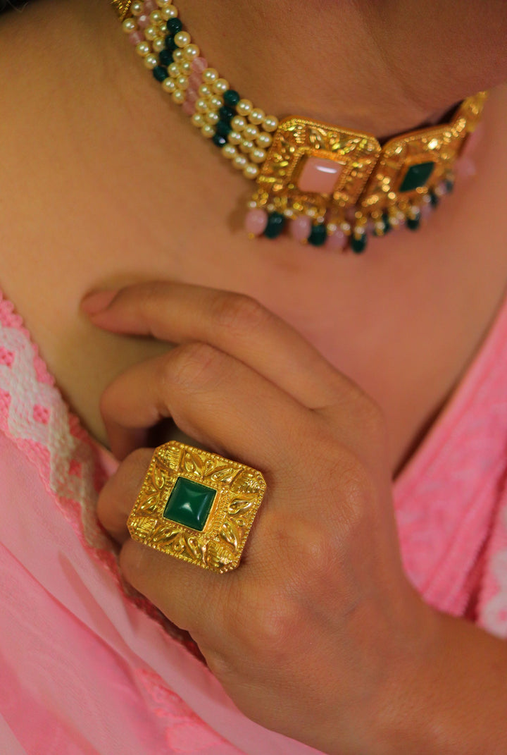 Aabroo choker Earing Ring Handcrafted Gold Plated