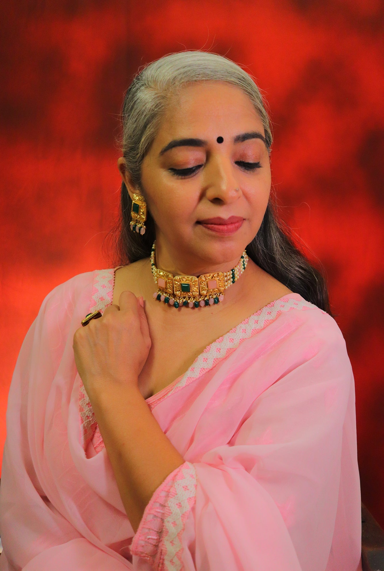 Aabroo choker Earing Ring Handcrafted Gold Plated